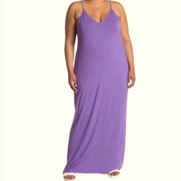Abound Lavender Soft Knit Spaghetti Strap Maxi Dress Plus Size 3X Lounge Chic - Picture 6 of 8